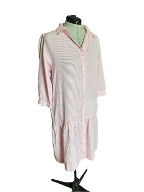 Vintage Appleseeds Light Pink Striped Button-Front Drop Waist Shirtdress